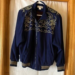 Vintage Mighty Womens Blue with Gold Embroidered Full Zip Jacket.No Sz Tag.
